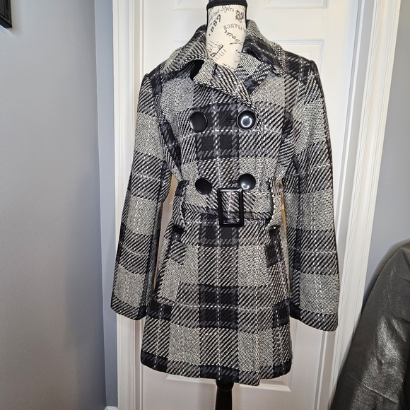Ricki's Jackets & Blazers - Ricki's Wool Blend Pea Coat Black Gray Plaid Checkered Women's Size M